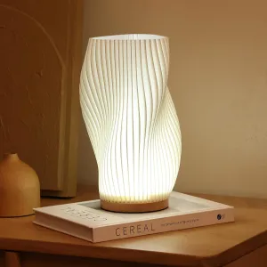Bedside Lamp with Woodbase - Button Control Table Lamp for Bedroom 12 Way Dimmable Nightstand Lamp with PLA Lampshade for Living Room, Kids Room, College Dorm, Office (White-C, Large)