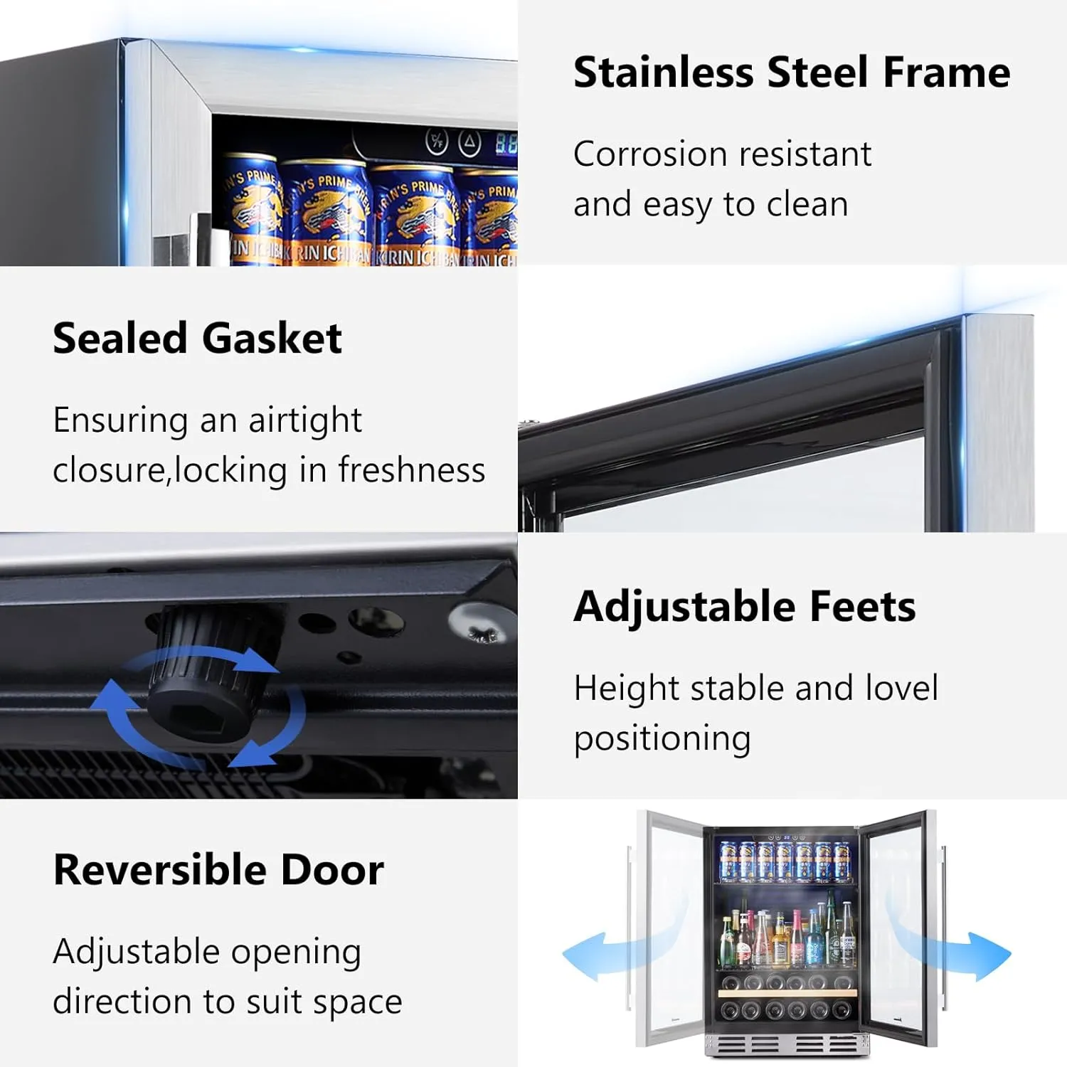 Beverage Fridge 24 Inch Beverage and Wine Cooler Built-in or Freestanding - 120 Cans & 16 Bottles Capacity Wine Refrigerator Cooler
