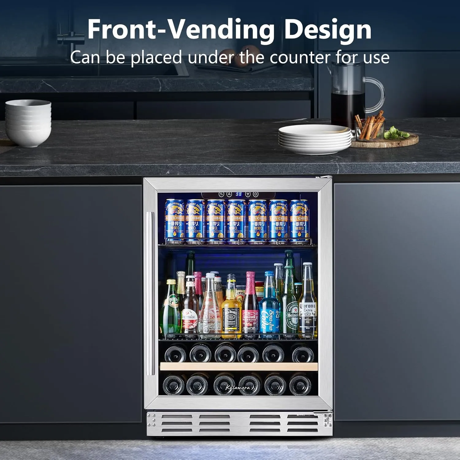 Beverage Fridge 24 Inch Beverage and Wine Cooler Built-in or Freestanding - 120 Cans & 16 Bottles Capacity Wine Refrigerator Cooler