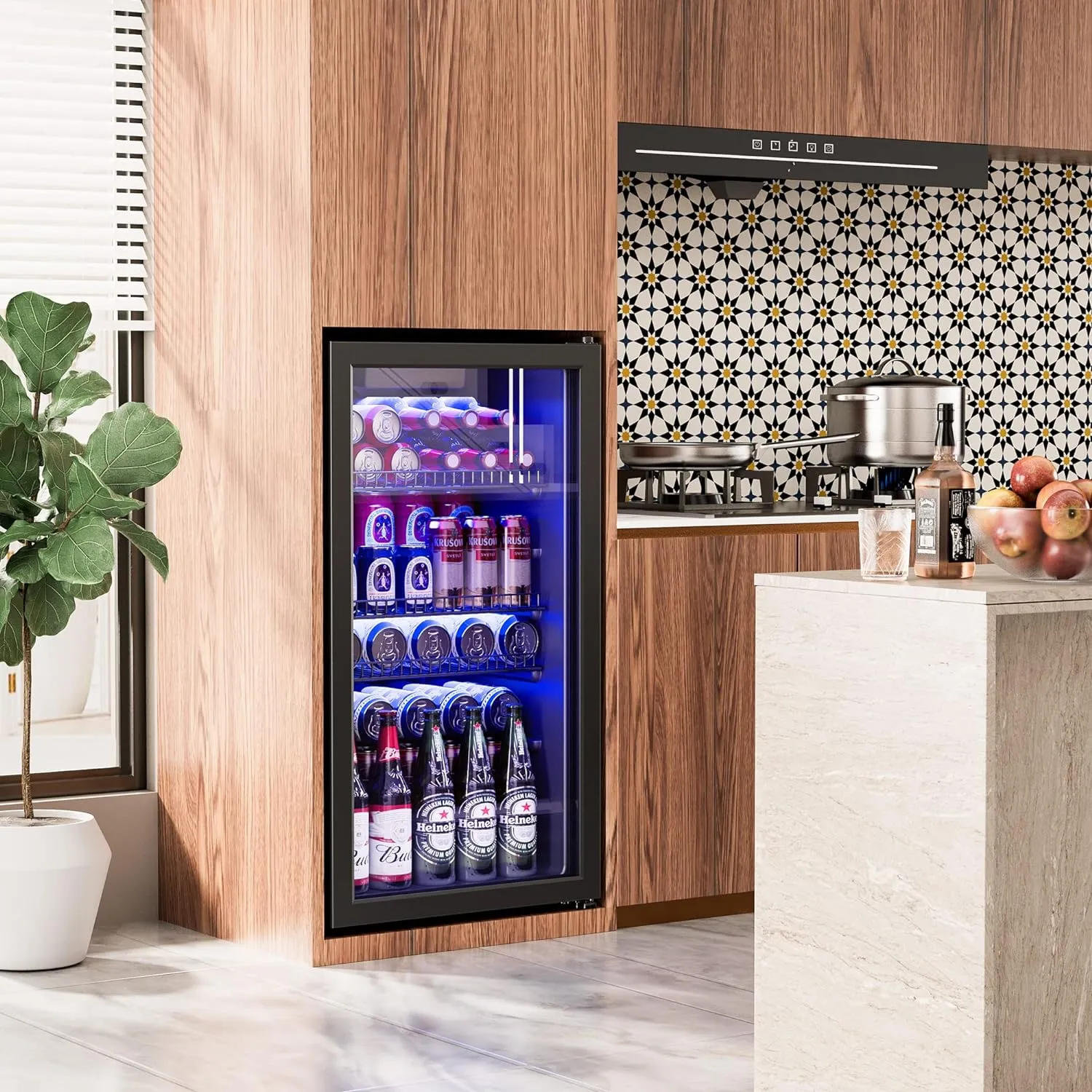 Beverage Refrigerator Cooler-120 Cans Freestanding Mini Fridge Cooler with Glass Door, Adjustable Shelves & Digital Temperature Display for Soda, Wine or Beer (Black, 3.2 Cu.Ft)