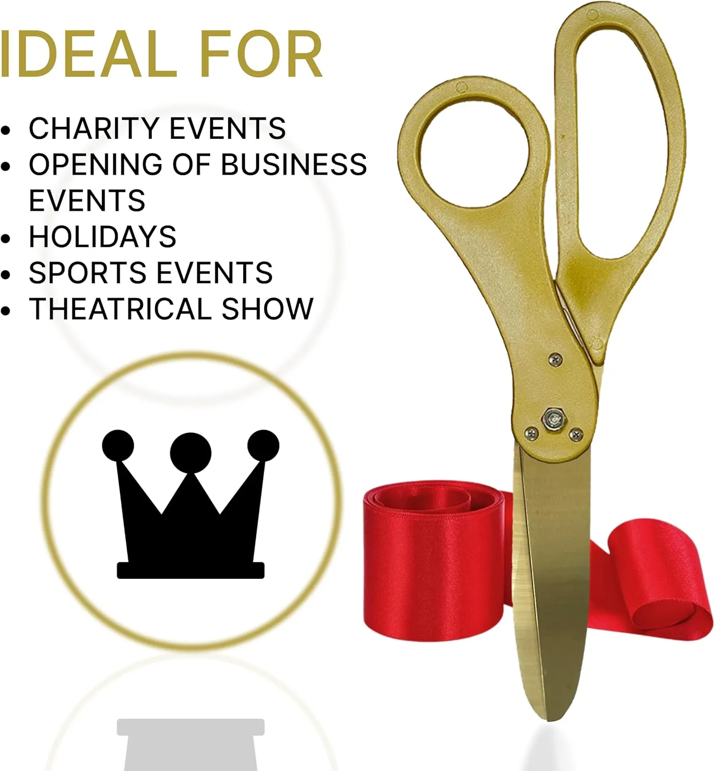 Big Grand Opening Ceremonial Kit - Oversize 20 Inch Gold Ribbon Cutting Scissors with Golden Blade Red Satin Ribbon and Box for Special Events Business Openings and Inauguration