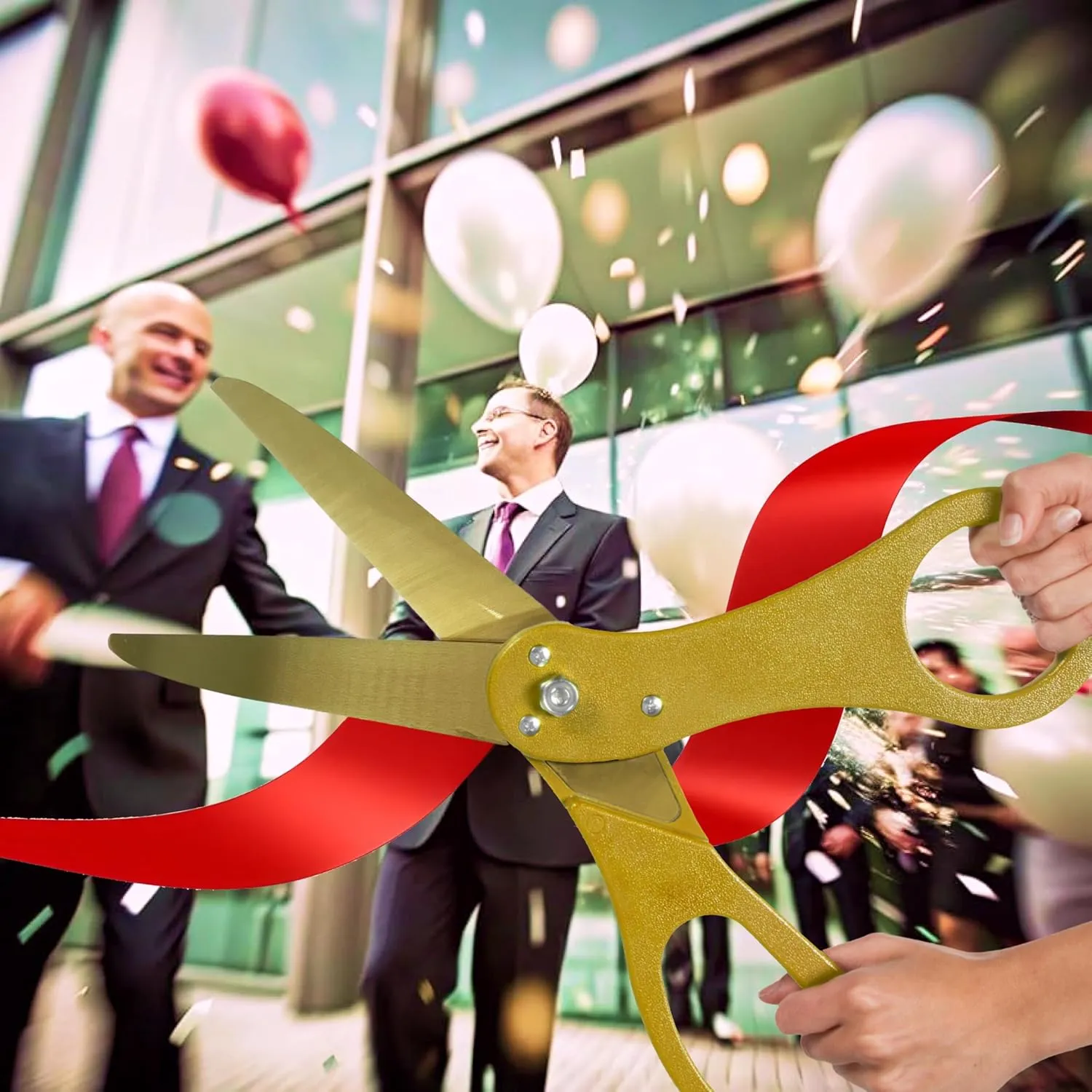 Big Grand Opening Ceremonial Kit - Oversize 20 Inch Gold Ribbon Cutting Scissors with Golden Blade Red Satin Ribbon and Box for Special Events Business Openings and Inauguration