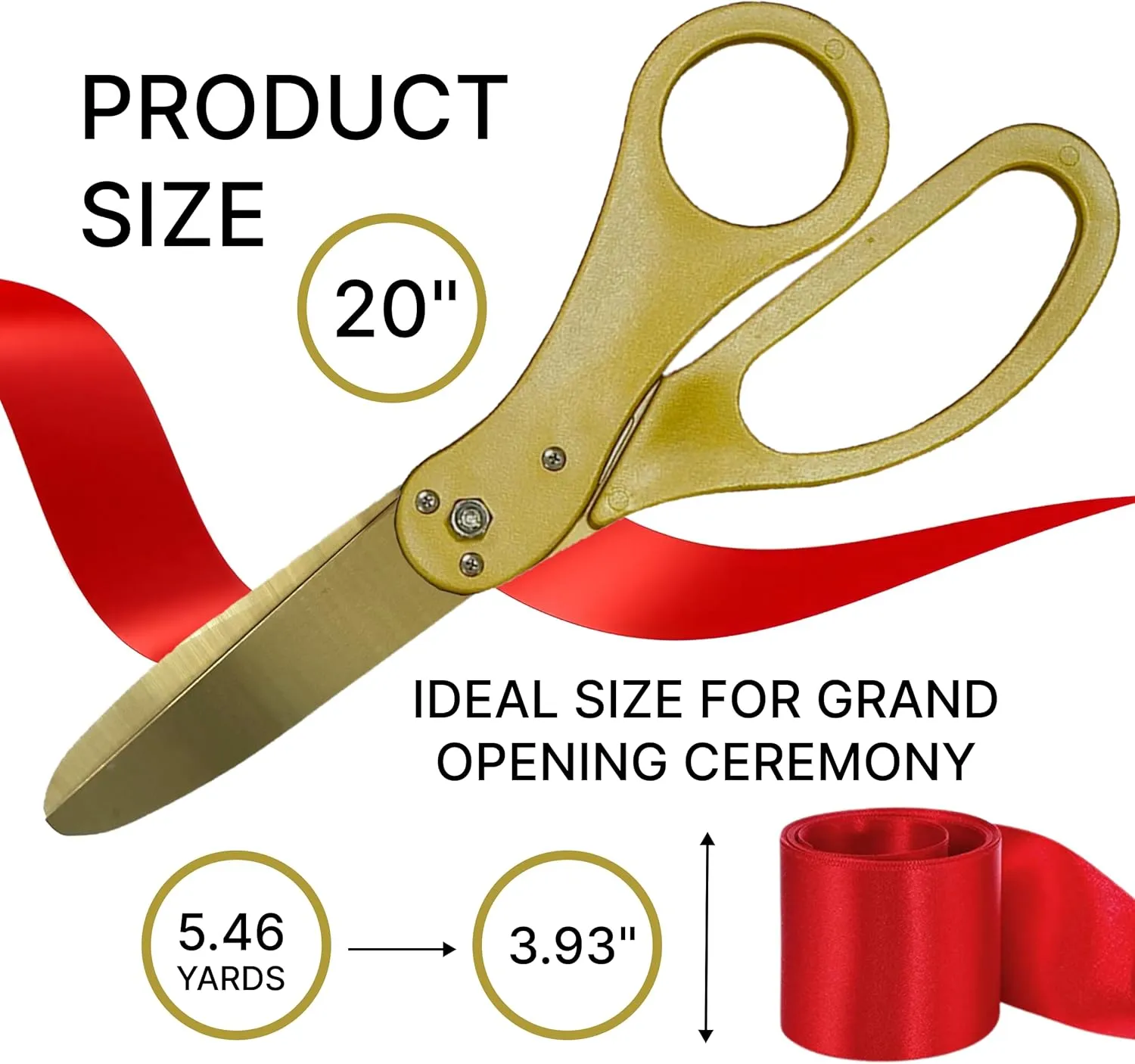 Big Grand Opening Ceremonial Kit - Oversize 20 Inch Gold Ribbon Cutting Scissors with Golden Blade Red Satin Ribbon and Box for Special Events Business Openings and Inauguration