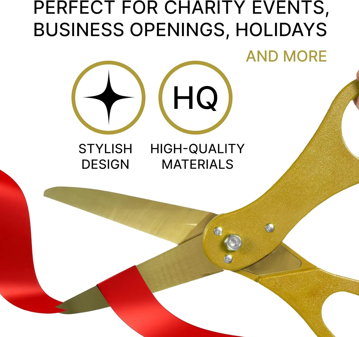 Big Grand Opening Ceremonial Kit - Oversize 20 Inch Gold Ribbon Cutting Scissors with Golden Blade Red Satin Ribbon and Box for Special Events Business Openings and Inauguration