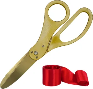 Big Grand Opening Ceremonial Kit - Oversize 20 Inch Gold Ribbon Cutting Scissors with Golden Blade Red Satin Ribbon and Box for Special Events Business Openings and Inauguration