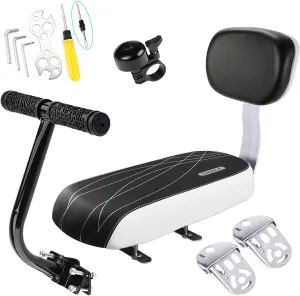 Bike Child Seat Kit, Included Bike Rear Seat Cushion with Safety Cycling Backrest   Backseat Armrest Handrail   Foldable Hidden Bicycle Footrests   Universal Handlebar Bell   Installing Tools