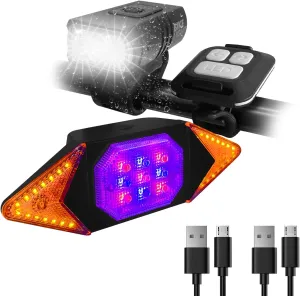 Bike Lights Front and Back Rechargeable, MakeTheOne Super Bright Bicycle Headlight and Tail Light Set Turn Signals, Easy to Install Safety Flashlight Warning Rear Blinkers for Night Riding Cycling