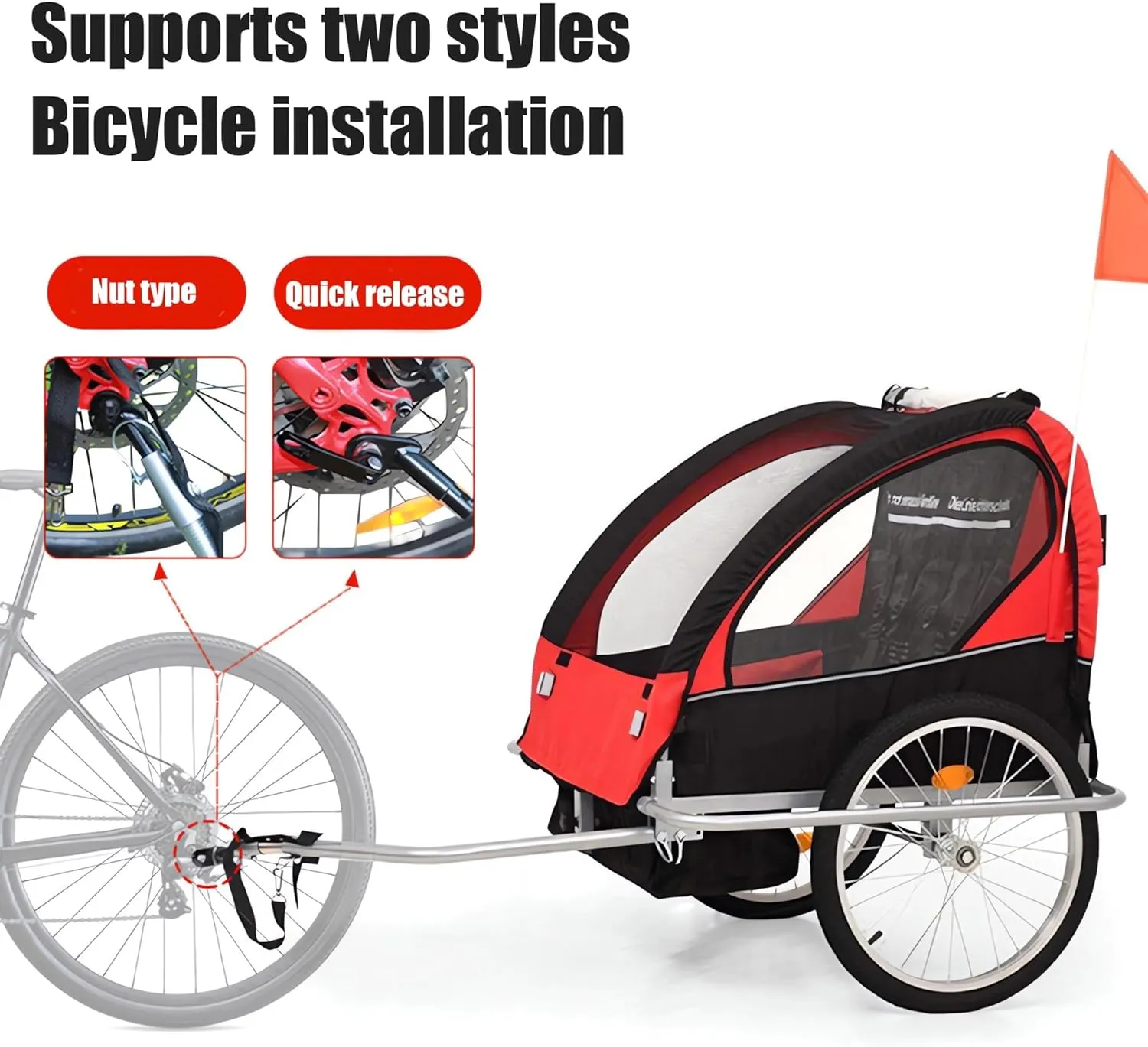 Bike Trailer for Kids, 2-in-1 Canopy Stroller, Roll-up Bug and Rain Screens, Foldable Child Bicycle Trailer