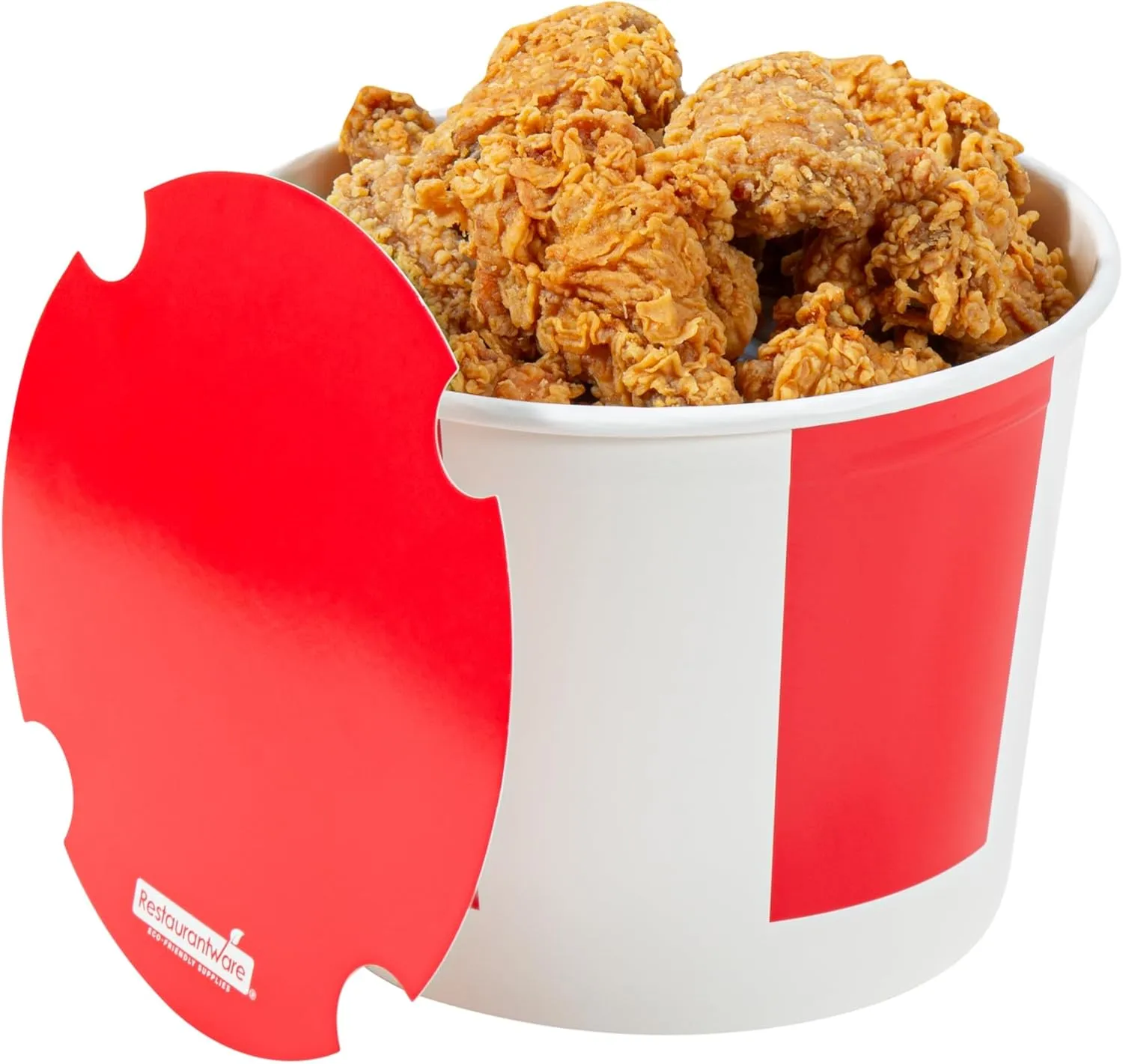 Bio Tek 85 Ounce Chicken Buckets With Lids, 25 Greaseproof Paper Disposable Buckets - Vented Lids, Freezable, Red And White, For Restaurants And Cafes