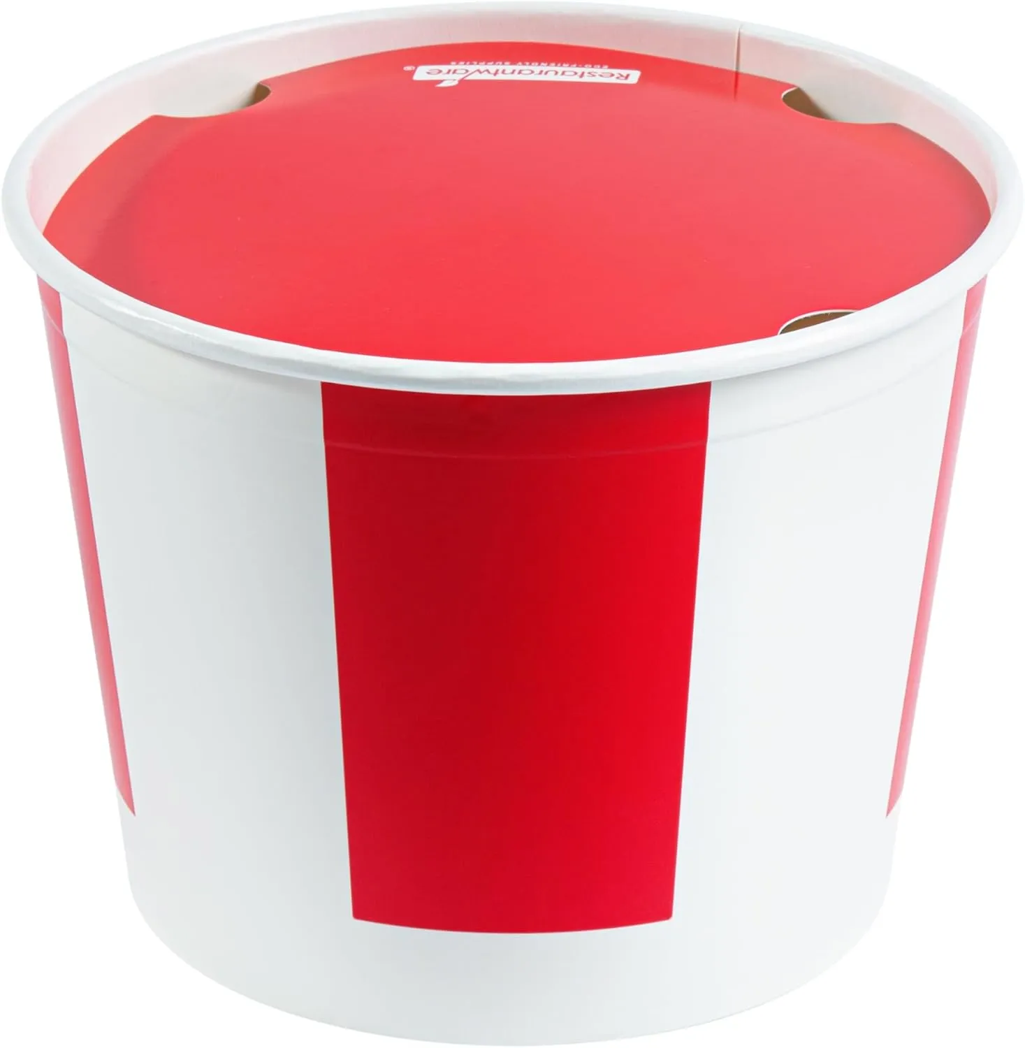 Bio Tek 85 Ounce Chicken Buckets With Lids, 25 Greaseproof Paper Disposable Buckets - Vented Lids, Freezable, Red And White, For Restaurants And Cafes