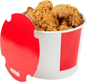 Bio Tek 85 Ounce Chicken Buckets With Lids, 25 Greaseproof Paper Disposable Buckets - Vented Lids, Freezable, Red And White, For Restaurants And Cafes