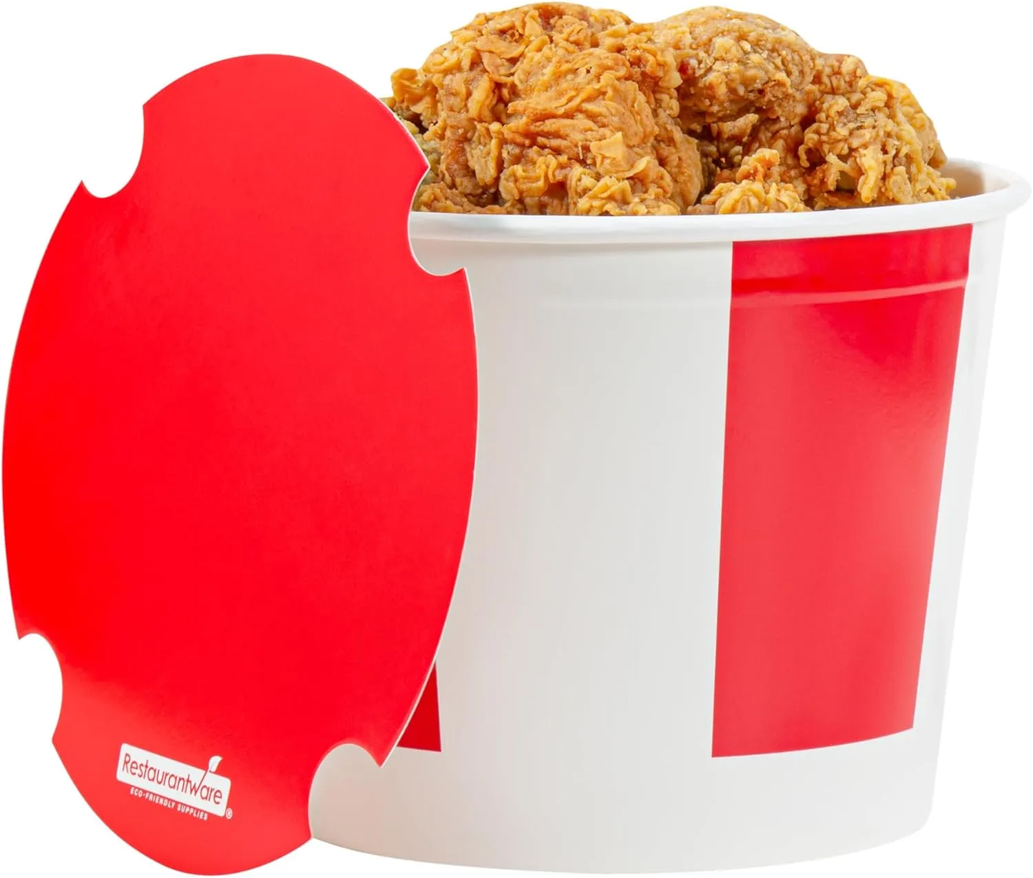 Bio Tek 85 Ounce Chicken Buckets With Lids, 25 Greaseproof Paper Disposable Buckets - Vented Lids, Freezable, Red And White, For Restaurants And Cafes