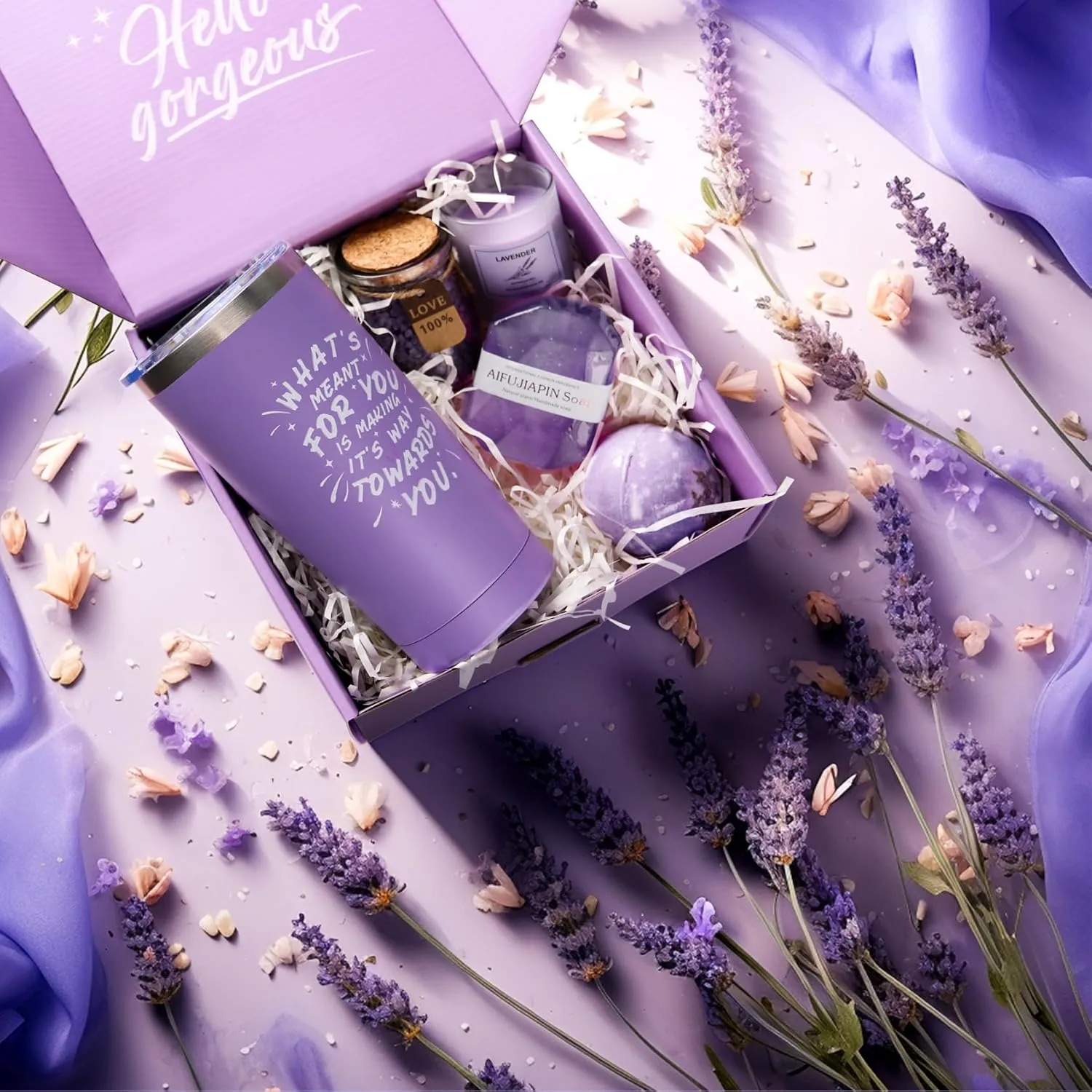 Birthday Gifts for Women, Lavender Bath Relaxing Spa Gift Set Basket Box, Women Birthday Unique Gift Ideas, Christmas Gifts for Women Mom Wife Girlfriend Daughter Friend Womens Gifts