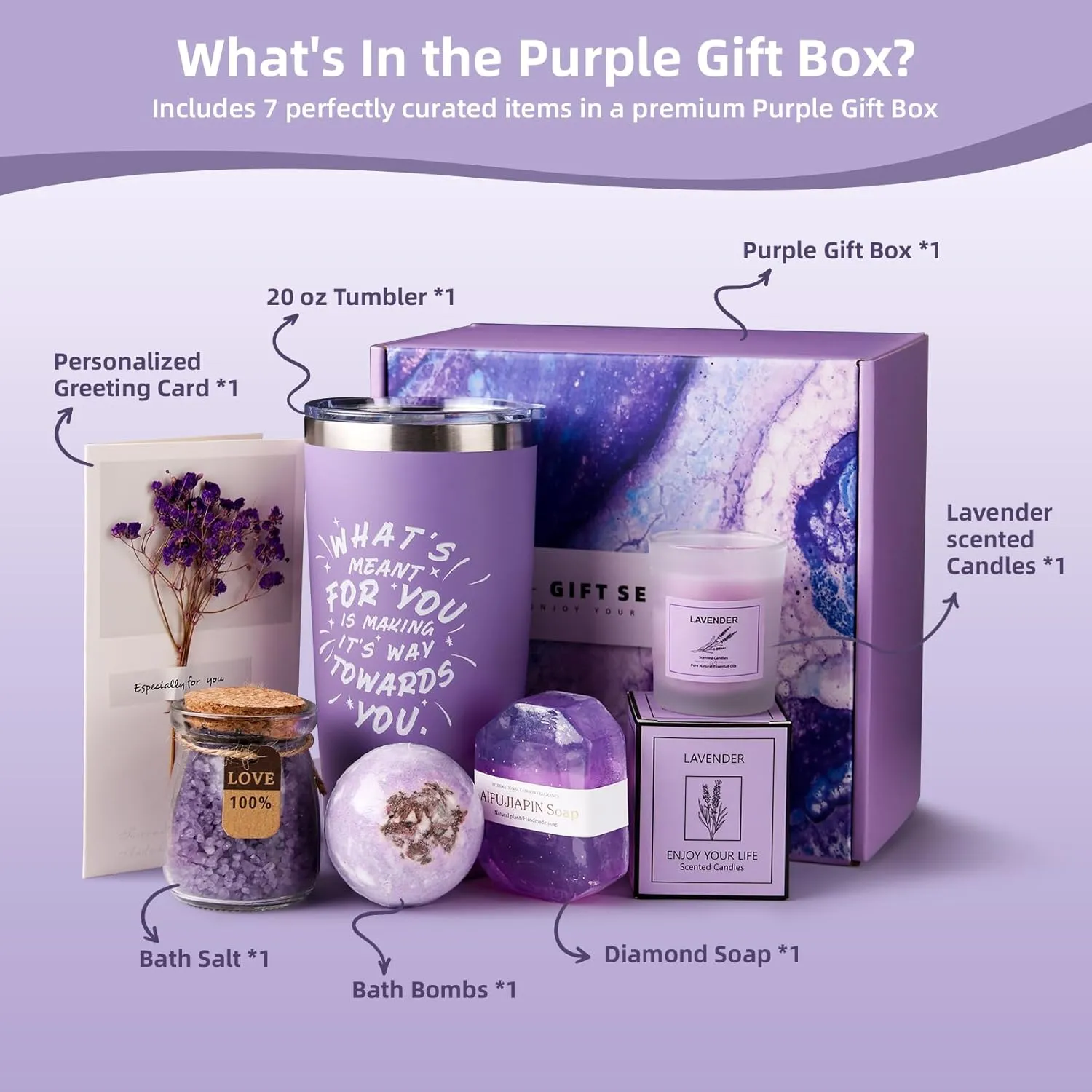 Birthday Gifts for Women, Lavender Bath Relaxing Spa Gift Set Basket Box, Women Birthday Unique Gift Ideas, Christmas Gifts for Women Mom Wife Girlfriend Daughter Friend Womens Gifts