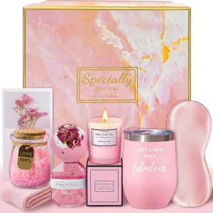 Birthday Gifts for Women, Rose Self Care Relaxing Spa Presents Basket for Her, Not A Day Over Fabulous Mothers Day Gift, Get Well Soon Gift Basket for Women Wife Daughter Girlfriend Colleague