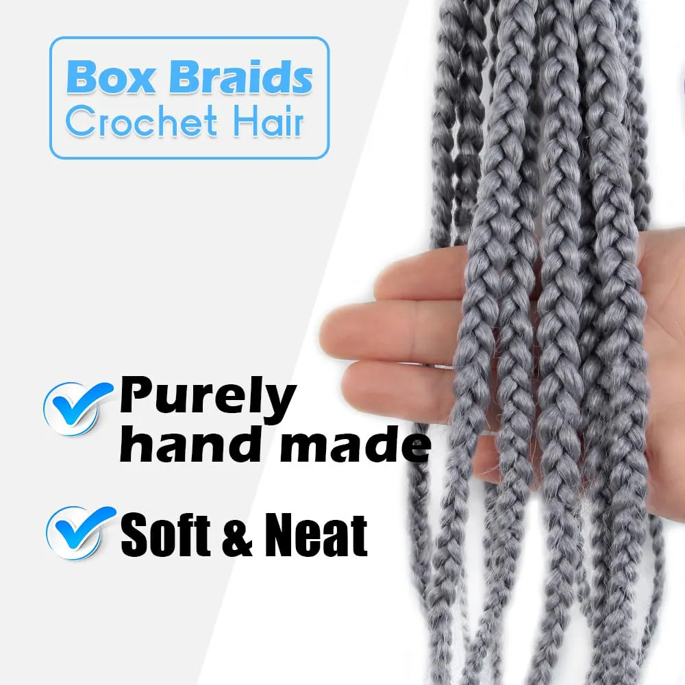 BOHOBABE Box Braids Crochet Hair 10 Inch 8 Packs Prelooped, Short Grey Crochet Box Braiding Hair (Gray)