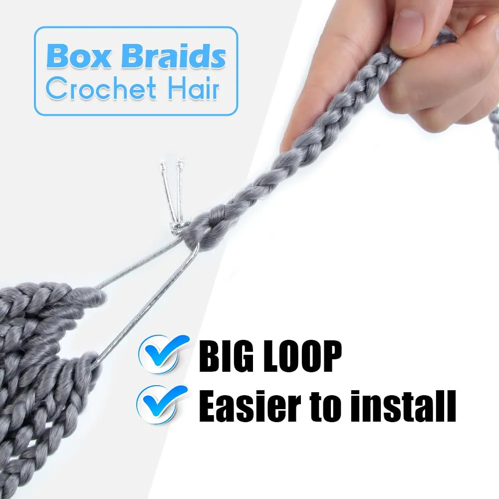 BOHOBABE Box Braids Crochet Hair 10 Inch 8 Packs Prelooped, Short Grey Crochet Box Braiding Hair (Gray)