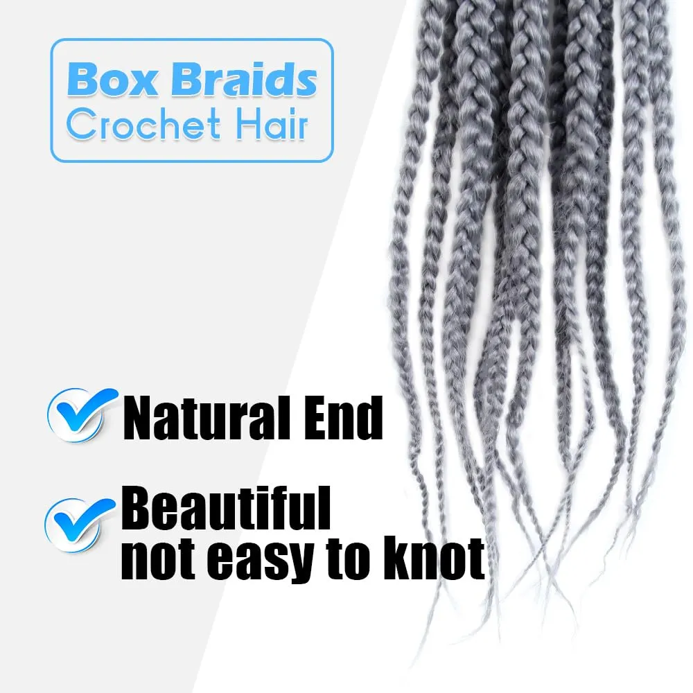BOHOBABE Box Braids Crochet Hair 10 Inch 8 Packs Prelooped, Short Grey Crochet Box Braiding Hair (Gray)