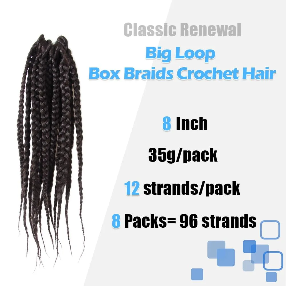 BOHOBABE Box Braids Crochet Hair 8 Inch 8 Packs Prelooped, Short 3X Knotless Crochet Box Braiding Hair (4#, Brown)