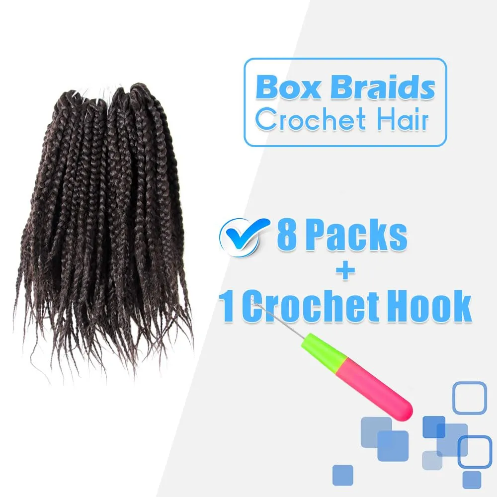 BOHOBABE Box Braids Crochet Hair 8 Inch 8 Packs Prelooped, Short 3X Knotless Crochet Box Braiding Hair (4#, Brown)