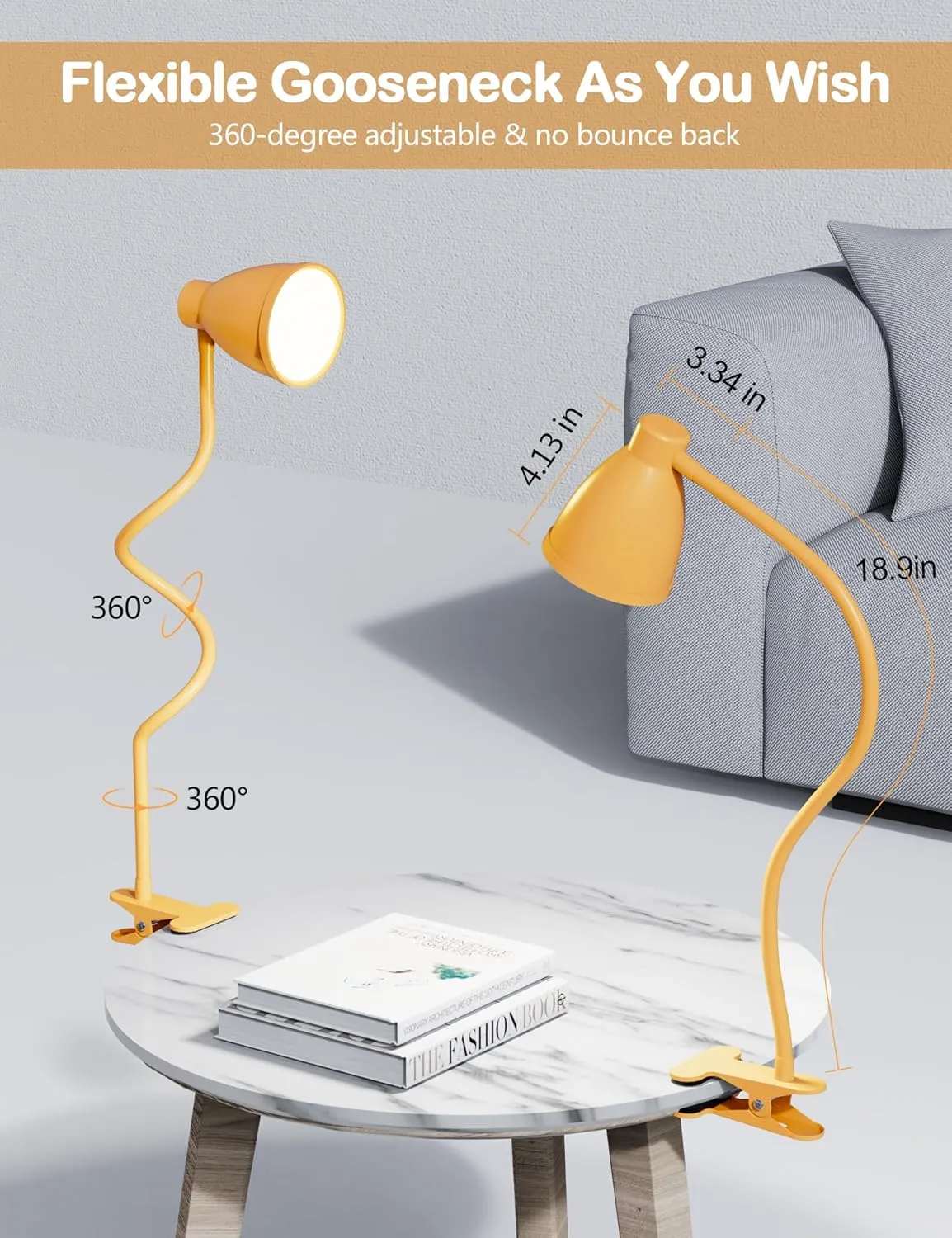 BOHON Clip on Light, 10W 38 LED Desk Lamp with Clamp, 5 Color 10 Brightness Auto Off Timer, Flexible Gooseneck Clip Lamp, Desk Lights for Office Home Bed Bedside Reading, Bright Yellow