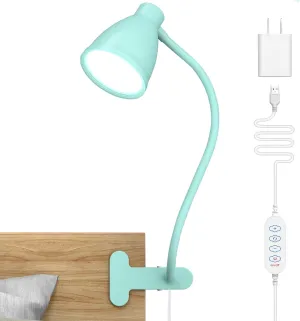 BOHON Desk Lamp with Clamp, 10W 38 LED Clip on Light, 3 Color 10 Brightness Auto Off Timer, Flexible Gooseneck Clip Lamp, Desk Lights for Office Home Bed Bedside Reading, Adapter Include, Teal