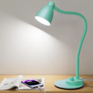 BOHON LED Desk Lamp with USB Charging Port, 3 Color Modes Fully Dimmable Reading Lamp, Auto Dimming Task Lamp, Flexible Gooseneck Table Light for Office Dorm Bedside, Adapter Include, Teal