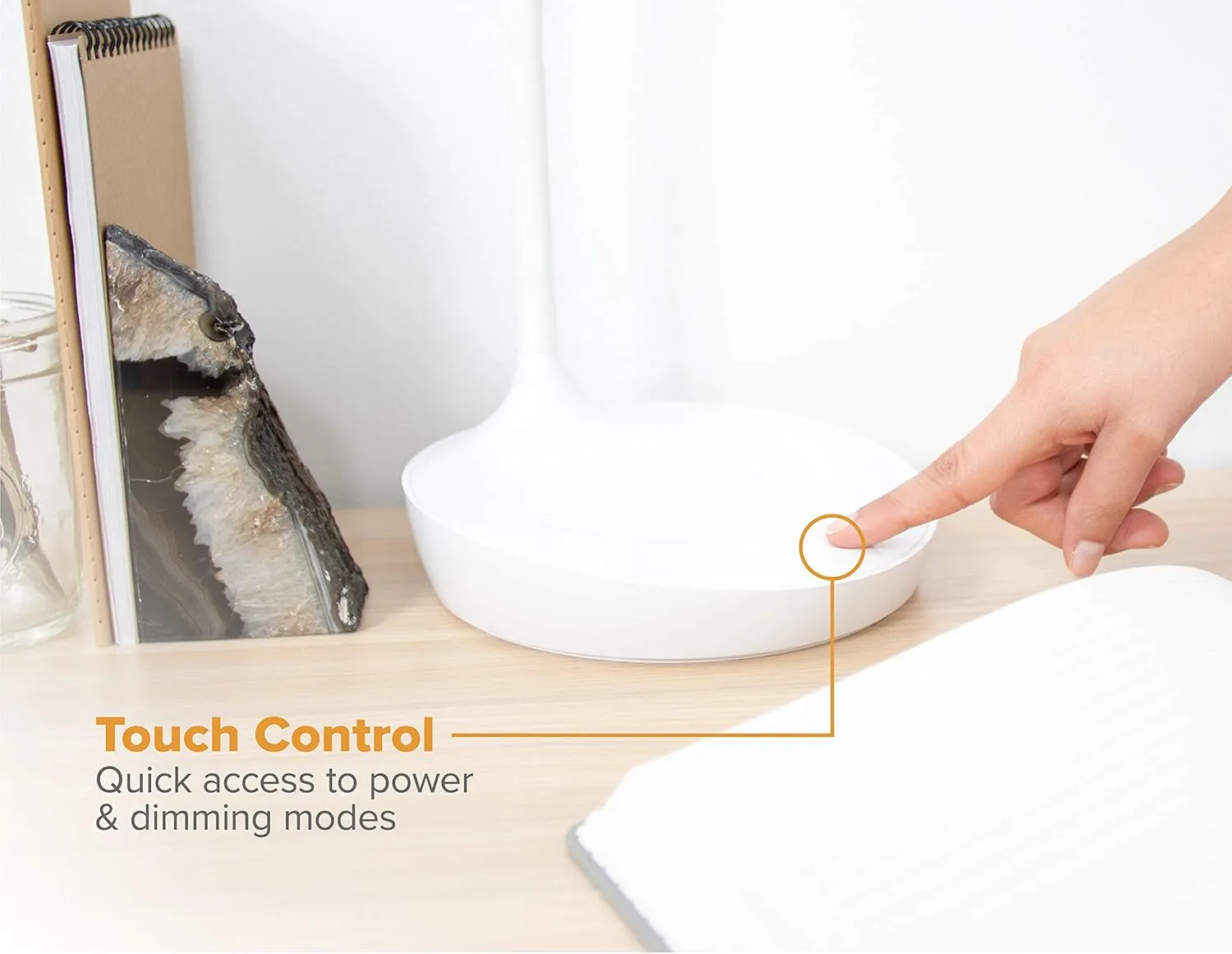 Bostitch Office LED Gooseneck Desk Lamp with USB Charging Port, 3 Dimming Levels, Touch Control, White (VLED1502-WHITE)