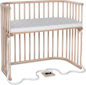 Boxspring XXL Side Bed Made of Solid Beech Wood/Compact & Transformable/Cot Bed Height Infinitely Adjustable/Grows with Your Child (Natural Varnish) / Includes Mattress