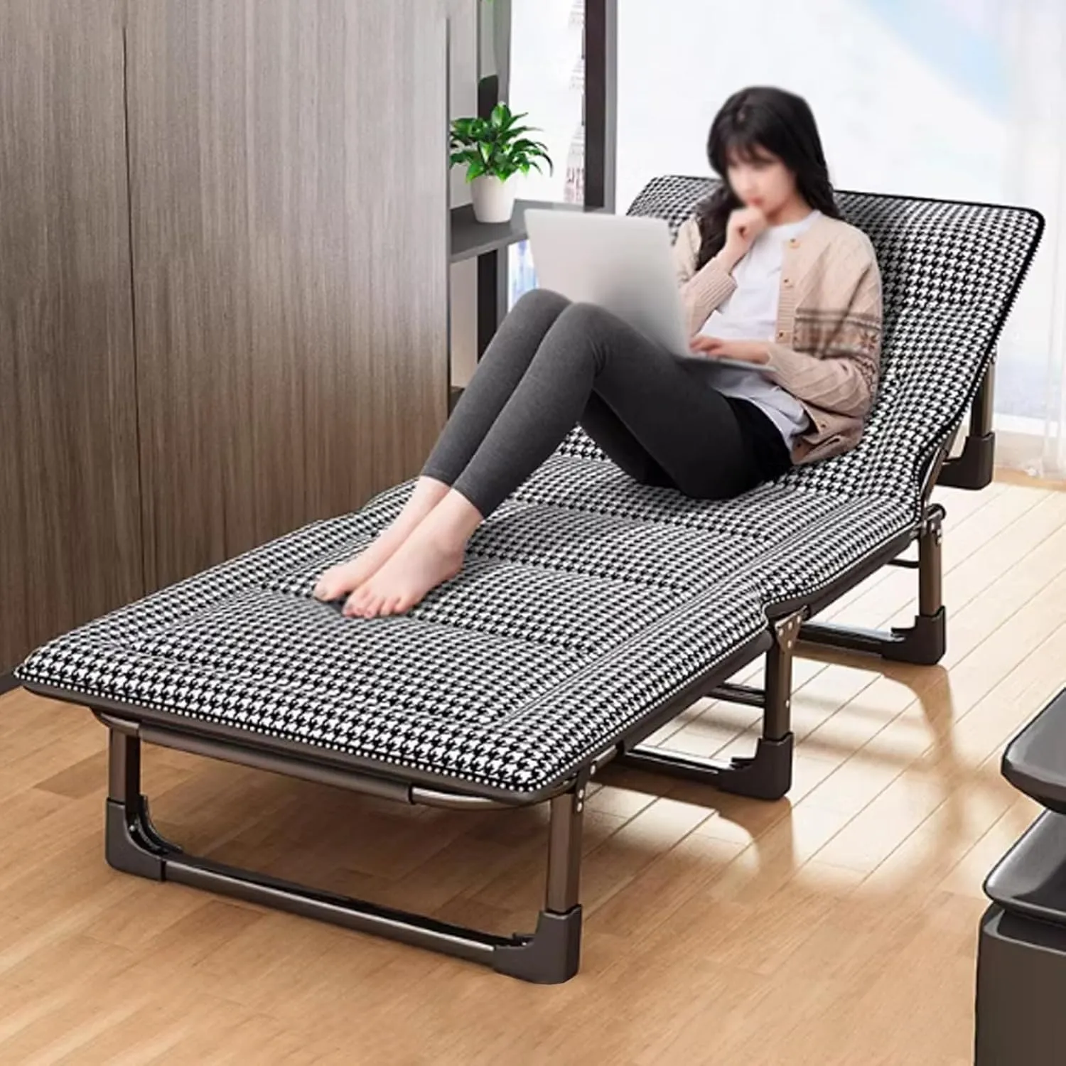 Camp Beds for Adults Foldable Adjustable 4-Position, Portable Folding Camping Cot Reclining Folding Chaise for Office Pool Camping Patio, No Assembly Needed(180x65x30cm)