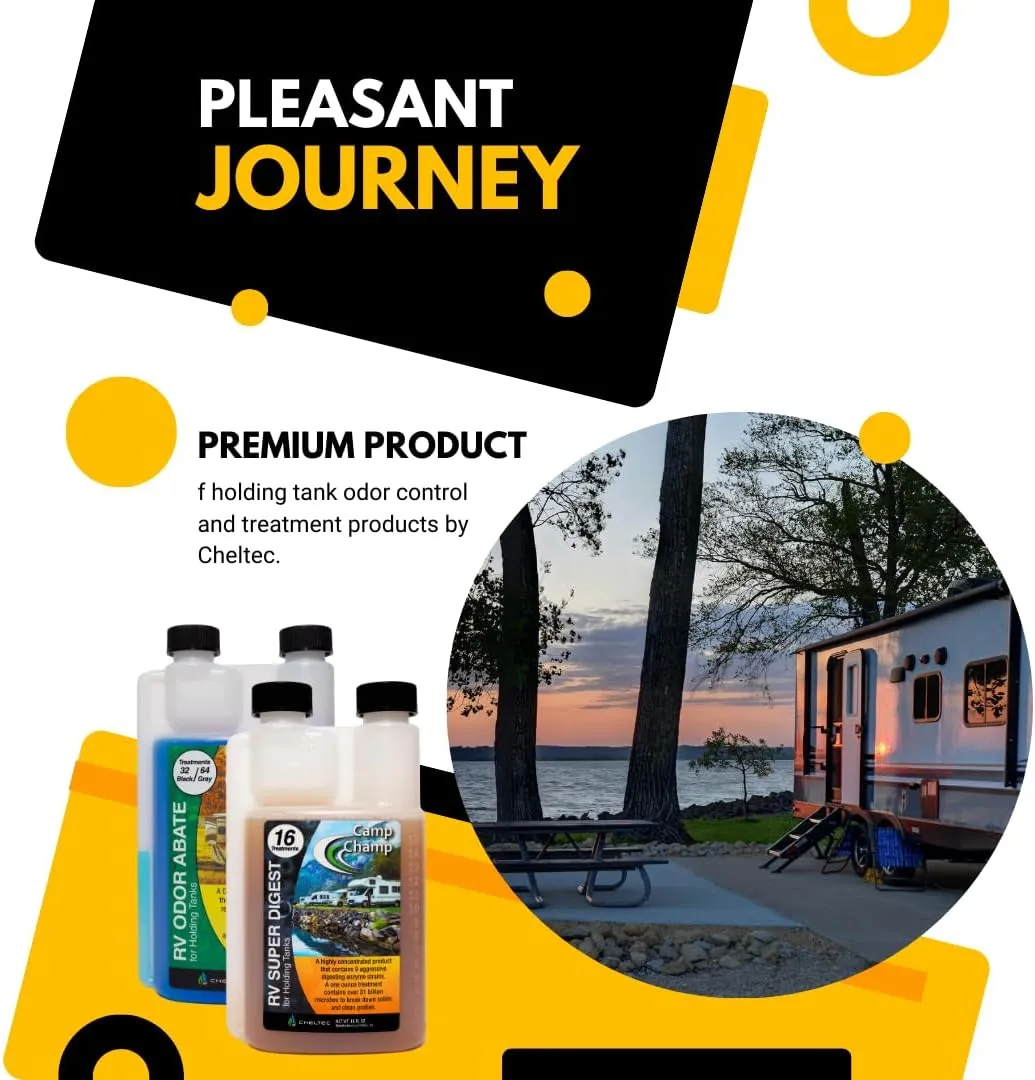 Camp Champ RV Odor Abate -32Oz. | Eliminates Odor, NO Masking | Dual-Action Technology for Both Gray & Black Holding Tanks | 1 Ounce for Black Water & 1/2 Ounce for Gray Water.