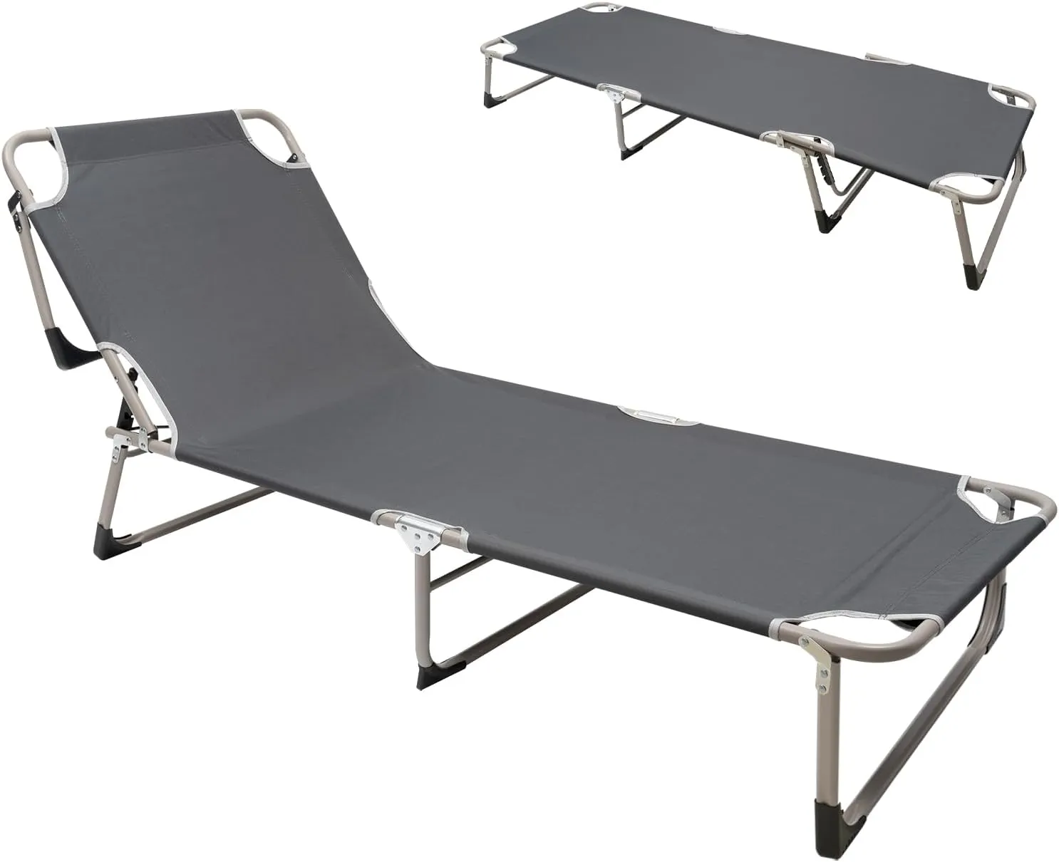 Camping Cot, Adjustable Folding Camping Cot, Outdoor Portable Lounge Chair Sleeping Cots Bed for Camping, Hiking, Traveling, Office Nap and Beach Vacation, Gray