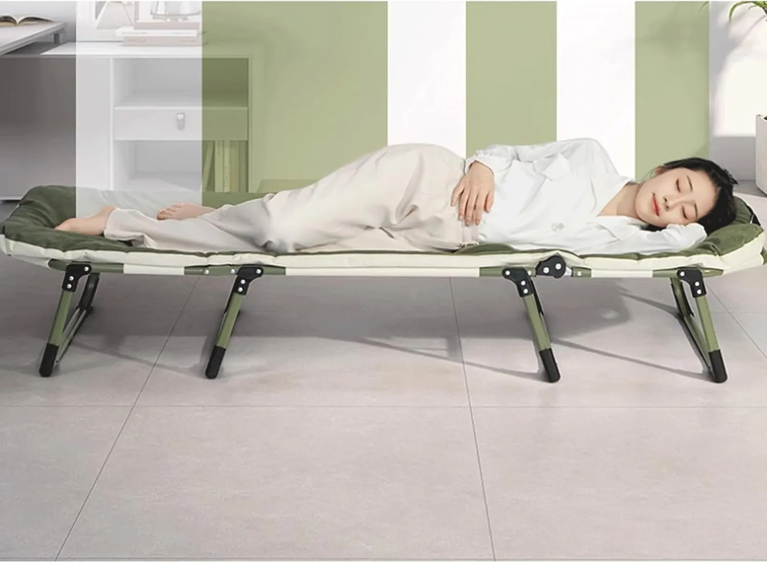 Camping cot Camping Cot with Mattress Twin Folded Bed Portable Rollaway Bed Space-Saving for Easy Storage for Guest Room Small Apartment Green Folding cot