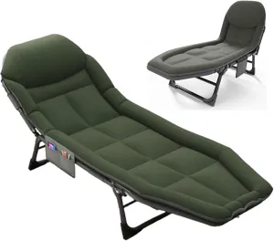Camping Cot for Adults with Cushion, Portable Folding Cot, 5-Position Chaise Lounge Chair for Outdoor, Camping, Pool, Beach, Patio Relaxation