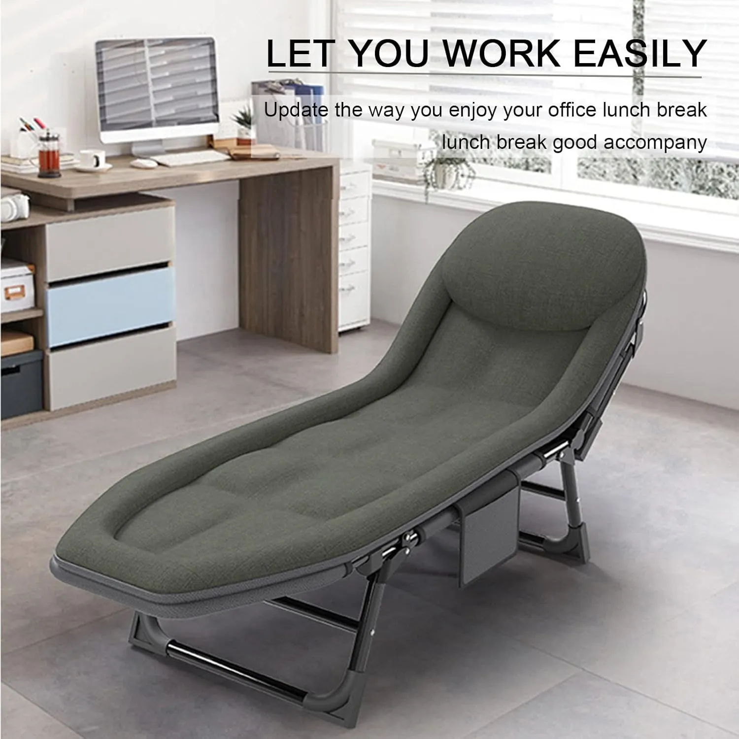 Camping Cot for Adults with Cushion, Portable Folding Cot, 5-Position Chaise Lounge Chair for Outdoor, Camping, Pool, Beach, Patio Relaxation