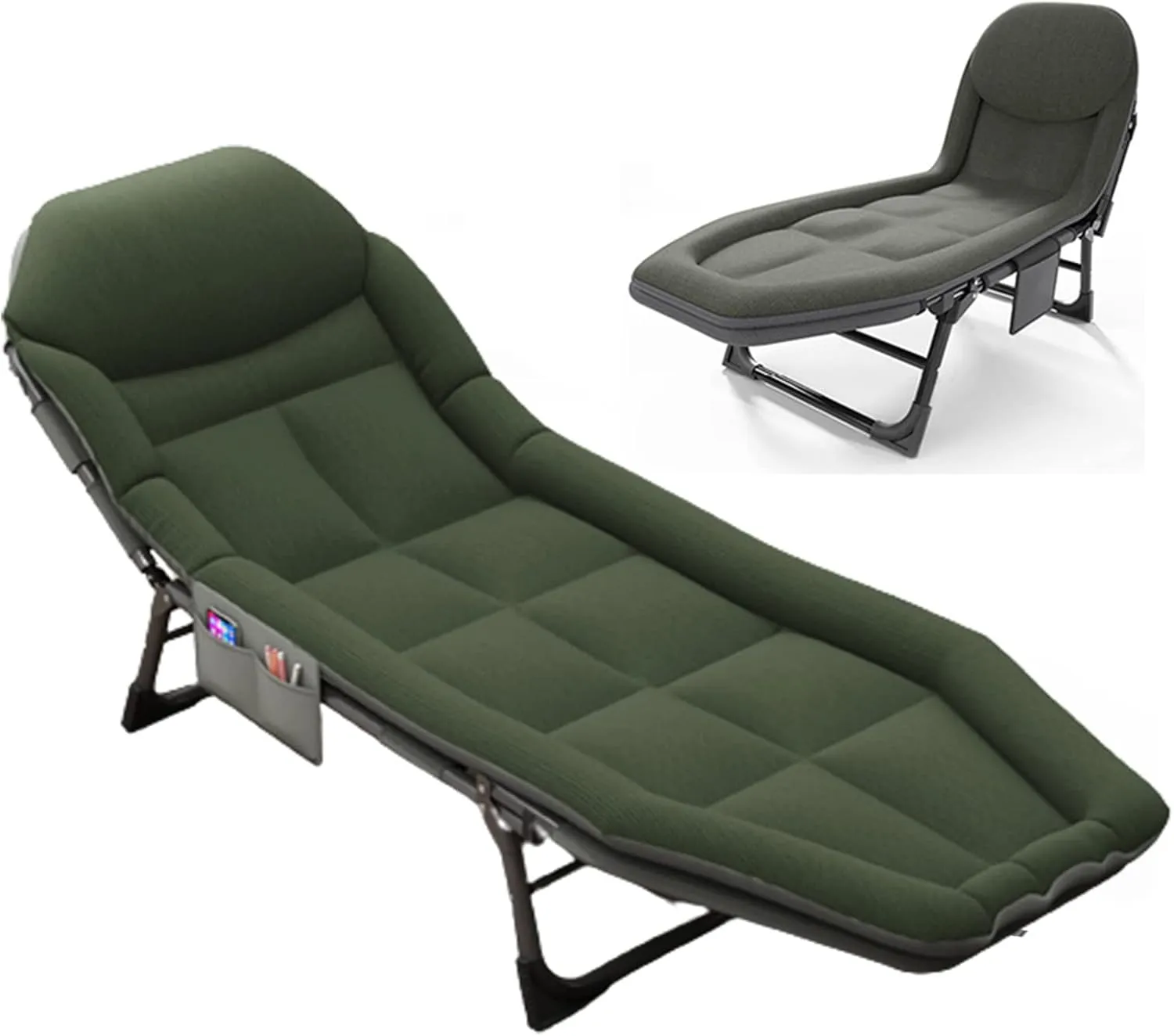 Camping Cot for Adults with Cushion, Portable Folding Cot, 5-Position Chaise Lounge Chair for Outdoor, Camping, Pool, Beach, Patio Relaxation