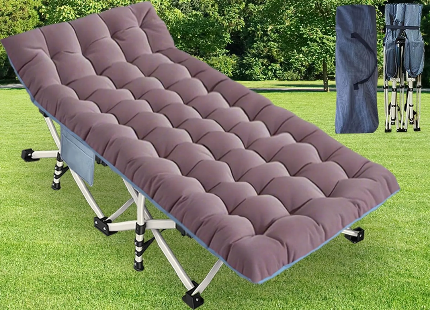 Camping Cot with Mattress Oversize Width XXL Folding Cot Heavy Duty Comfortable Cots for Sleeping Guest Bed with Carry Bag Portable Easy to Set-up for Home Travel Outdoor 79" x 32" x 18"