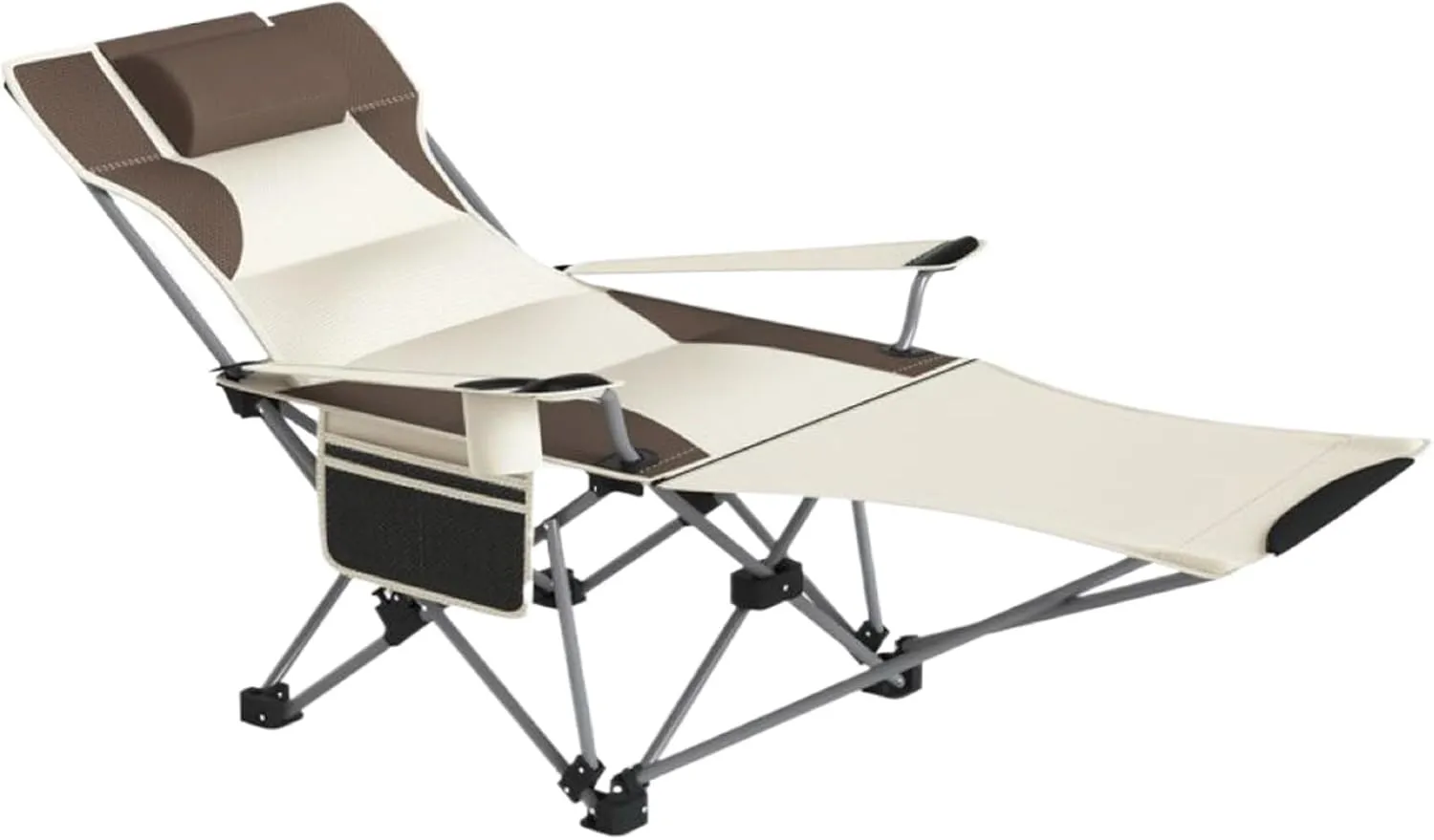 Camping Cots for Adults Metal Folding Bed, Outdoor Portable Folding Recliner, 4 Speed Adjustable Backrest, Removable Headrest and Footrest, Load Capacity 120kg.(White)