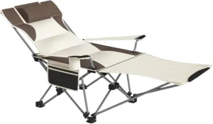 Camping Cots for Adults Metal Folding Bed, Outdoor Portable Folding Recliner, 4 Speed Adjustable Backrest, Removable Headrest and Footrest, Load Capacity 120kg.(White)