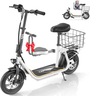 Caroma Peak 1200W Electric Scooter Adults,500Wh Battery up to 30 Miles&20MPH,Foldable Commuting E-Scooter with Detachable Chlid Seat&Basket,300lbs Max Load