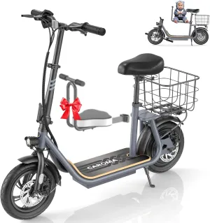 Caroma Peak 1200W Electric Scooter Adults,500Wh Battery up to 30 Miles&20MPH,Foldable Commuting E-Scooter with Detachable Chlid Seat&Basket,300lbs Max Load