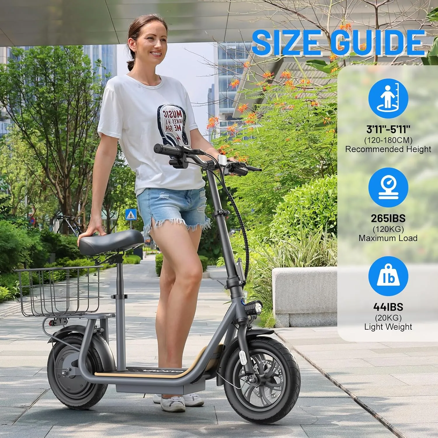 Caroma Peak 1200W Electric Scooter Adults,500Wh Battery up to 30 Miles&20MPH,Foldable Commuting E-Scooter with Detachable Chlid Seat&Basket,300lbs Max Load