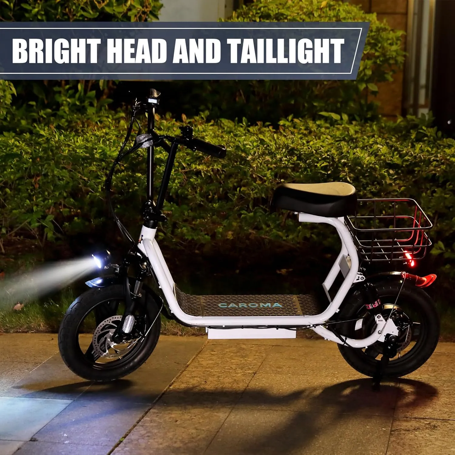 Caroma Peak 1200W Electric Scooter for Adults with Seat, 14" Fat Tire, 30 Miles Long Range& 20MPH Top Speed, Commuting with Basket & Shock Absorbing, Dual Disc Brakes Foldable Ebike