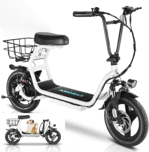 Caroma Peak 1200W Electric Scooter for Adults with Seat, 14" Fat Tire, 30 Miles Long Range& 20MPH Top Speed, Commuting with Basket & Shock Absorbing, Dual Disc Brakes Foldable Ebike