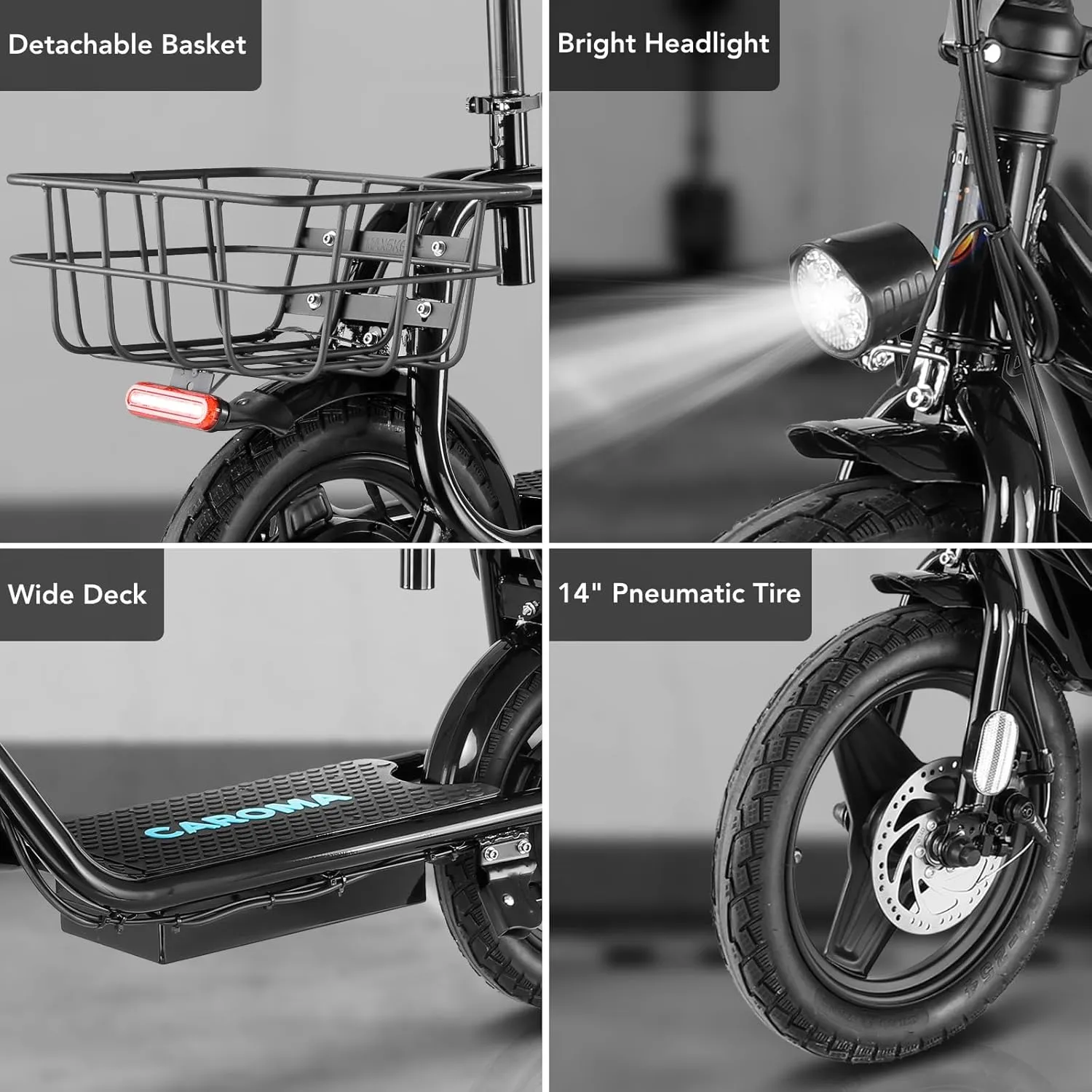 Caroma Peak 1200W Electric Scooter with Seat 14" Tire, 30 Miles Range 20MPH Max Speed, Foldable Electric Scooter for Adults 300 LBS Max Load