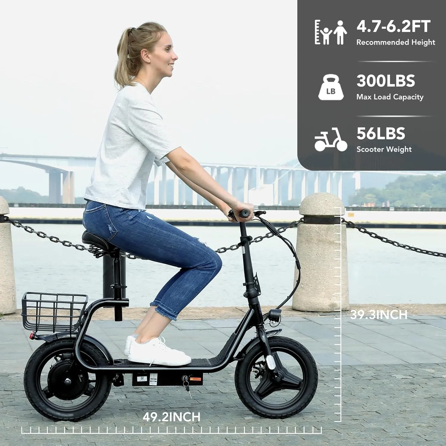 Caroma Peak 1200W Electric Scooter with Seat 14" Tire, 30 Miles Range 20MPH Max Speed, Foldable Electric Scooter for Adults 300 LBS Max Load