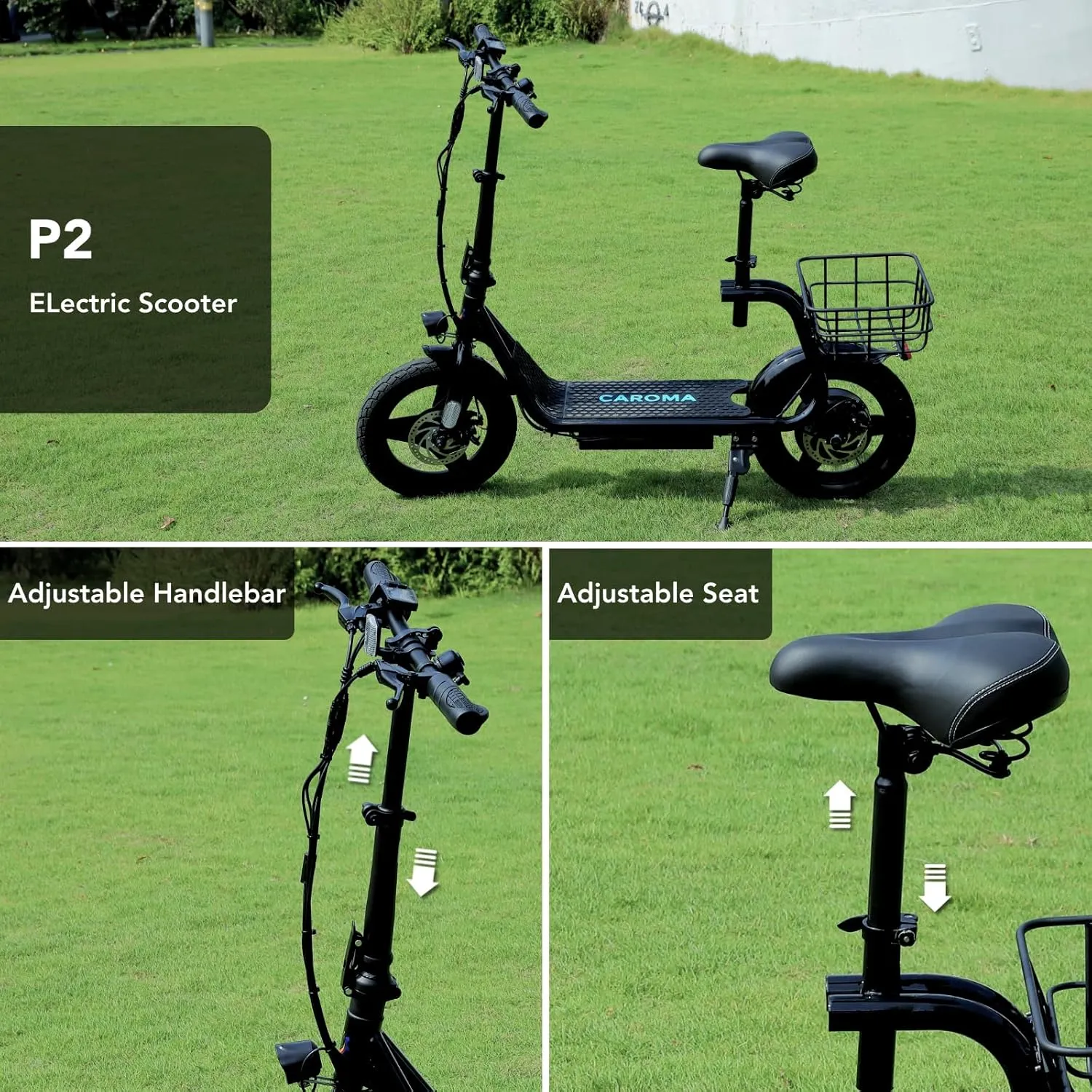Caroma Peak 1200W Electric Scooter with Seat 14" Tire, 30 Miles Range 20MPH Max Speed, Foldable Electric Scooter for Adults 300 LBS Max Load