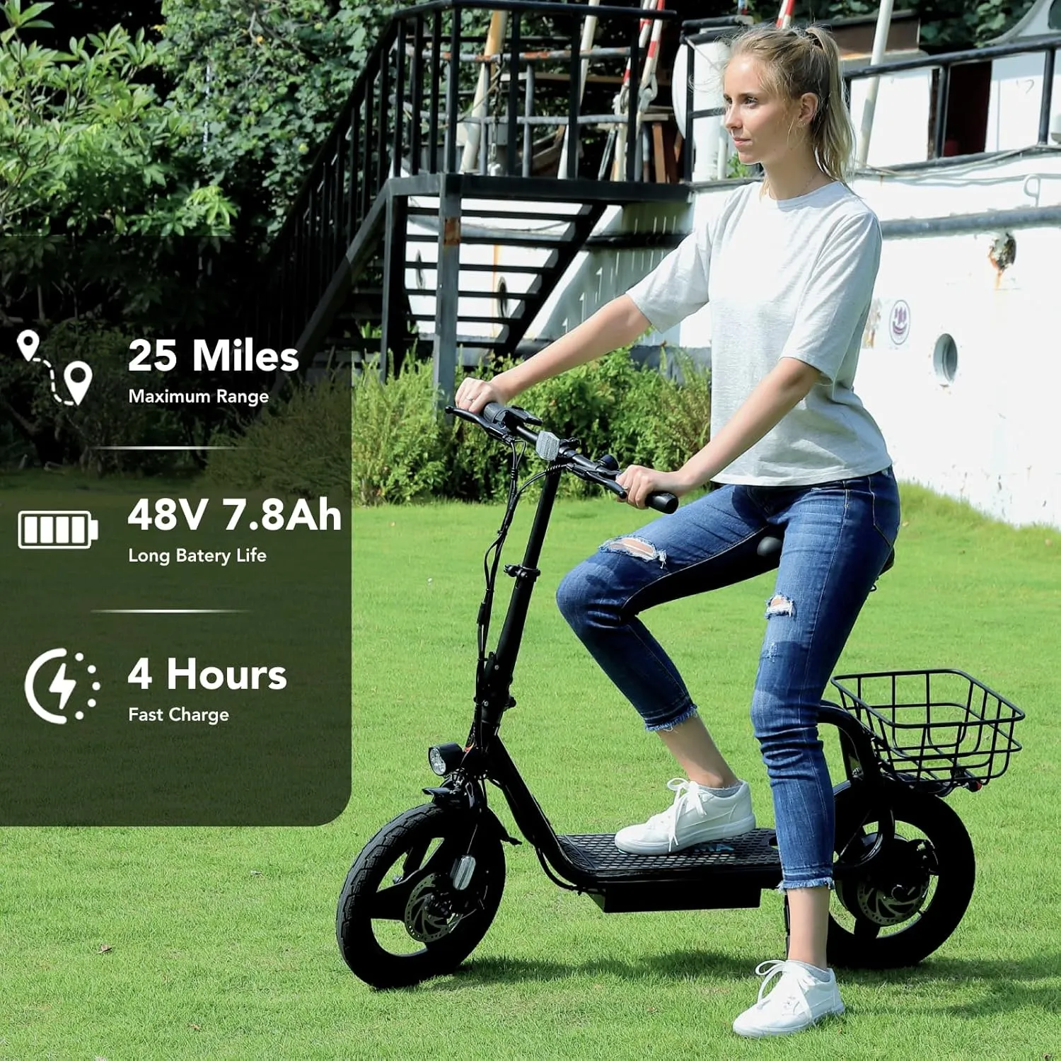 Caroma Peak 1200W Electric Scooter with Seat 14" Tire, 30 Miles Range 20MPH Max Speed, Foldable Electric Scooter for Adults 300 LBS Max Load