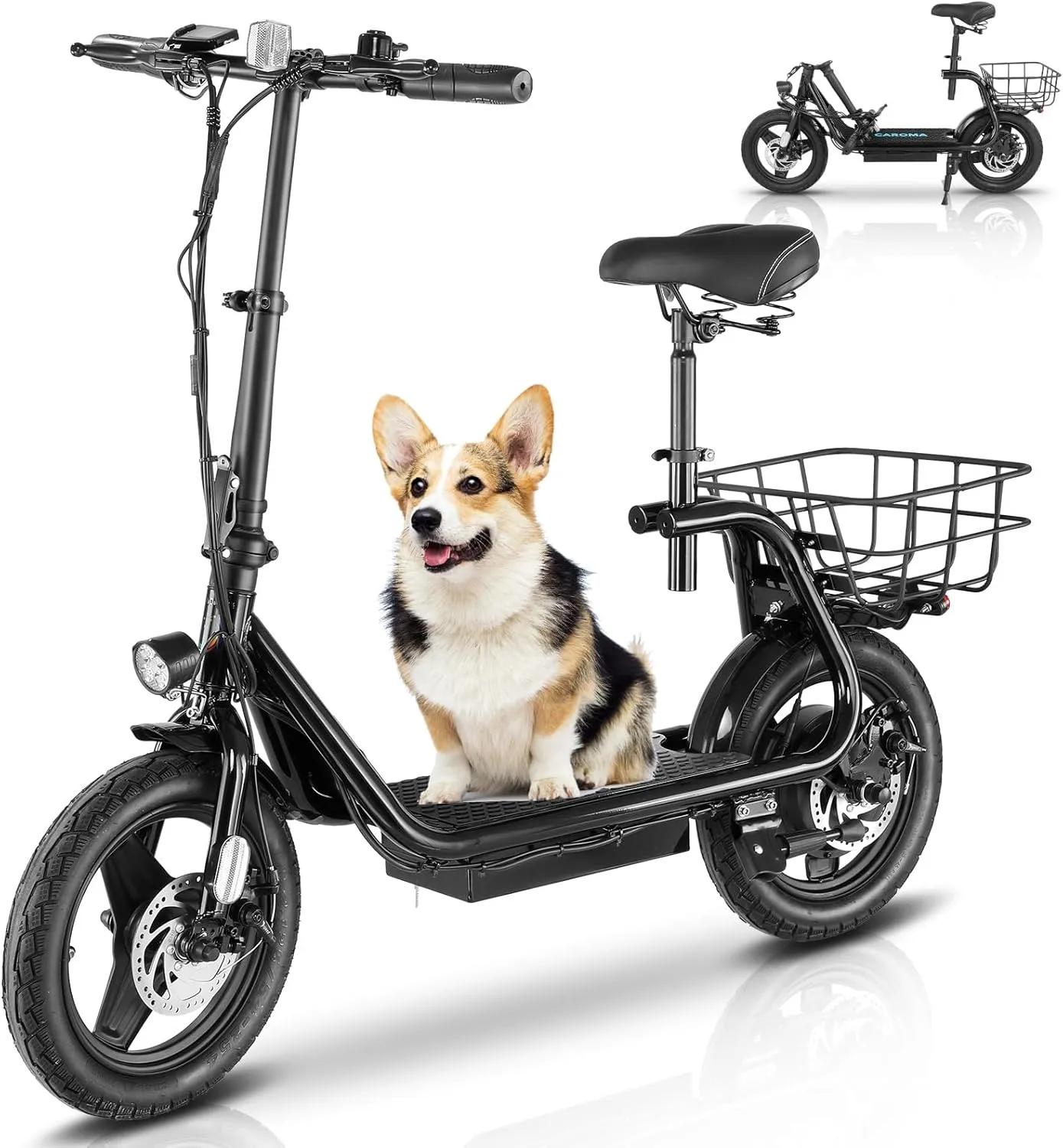Caroma Peak 1200W Electric Scooter with Seat 14" Tire, 30 Miles Range 20MPH Max Speed, Foldable Electric Scooter for Adults 300 LBS Max Load