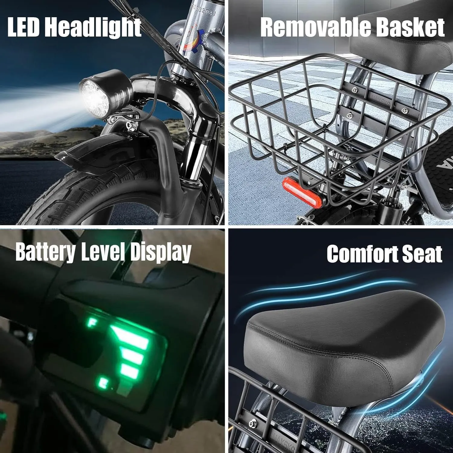 Caroma Peak 1200W Electric Scooter with Seat, 500Wh Battery, 30Miles Range, 20MPH Top Speed, 14" Tires Foldable Electric Scooter with Basket for Commuting, Dual Shock Absorbing Ebike for Adults